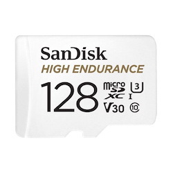 SanDisk High Endurance 128GB microSD 100MB/s 40MB/s 10K HRS 4K Uhd C10 U3 V30 -40°C To 85°C Heat Freeze Shock Temperature Water X-Ray Proof SD Adapter