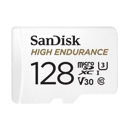 SanDisk High Endurance 128GB microSD 100MB/s 40MB/s 10K HRS 4K Uhd C10 U3 V30 -40°C To 85°C Heat Freeze Shock Temperature Water X-Ray Proof SD Adapter