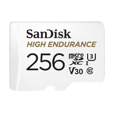 SanDisk High Endurance 256GB microSD 100MB/s 40MB/s 20K HRS 4K Uhd C10 U3 V30 -40°C To 85°C Heat Freeze Shock Temperature Water X-Ray Proof SD Adapter