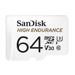 SanDisk High Endurance 64GB microSD 100MB/s 40MB/s 5K HRS 4K Uhd C10 U3 V30 -40°C To 85°C Heat Freeze Shock Temperature Water X-Ray Proof SD Adapter