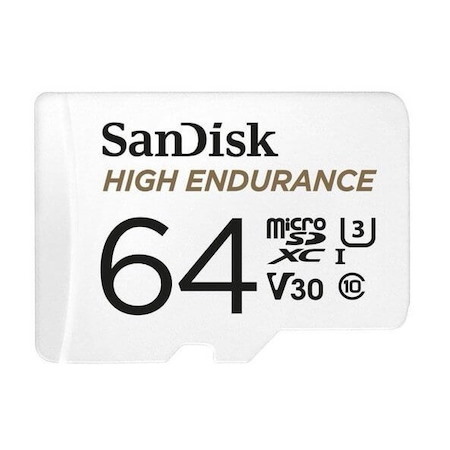 SanDisk High Endurance 64GB microSD 100MB/s 40MB/s 5K HRS 4K Uhd C10 U3 V30 -40°C To 85°C Heat Freeze Shock Temperature Water X-Ray Proof SD Adapter