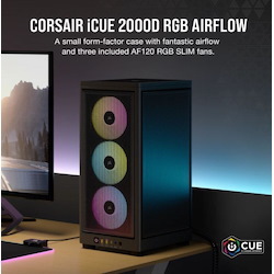 Corsair Icue 2000D RGB Airflow - Mesh Panels, Usb-C, 3X Af120 RGB Slim Fans, Icue, Mini Itx Tower - Black. Case,