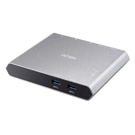 Aten Sharing Switch 2X2 Usb-C, 2X Devices, 2X Usb 3.2 Gen2 Ports, Power Passthrough, Remote Port Selector, Plug And Play