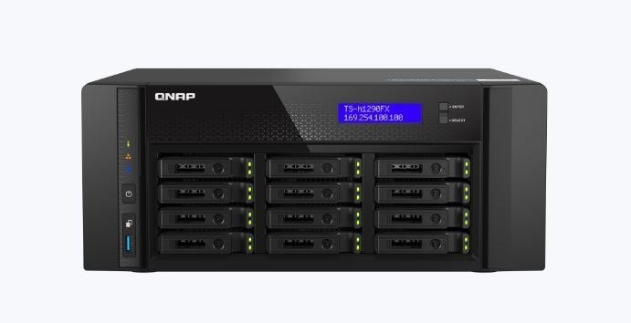 Qnap TS-h1290FX-7302P-128G 12 Bay 128G DDR4 Amd Epyc™ 7232P 8-Core Hot-Swappable SSD Cache 2x2.5GbE 2x25GbE Wol 4xPCle Slot 3xUSB3.2 Tower