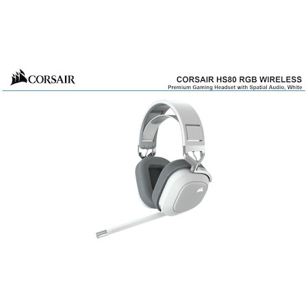 Corsair HS80 RGB Wireless White- Dolby Atoms, 50MM Driver, Ultra Comfort, Hyper Fast Slipstream 20Hrs Wireless - Gaming Headset PS5 Headphones (LS)