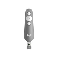 Logitech R500S Laser Presentation Remote With Dual Connectivity Bluetooth Or Usb 20M Range Red Laser Pointer For PowerPoint Keynote Mid Grey