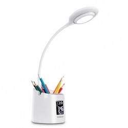 Simplecom El621 Led Desk Lamp With Pen Holder And Digital Clock Rechargeable