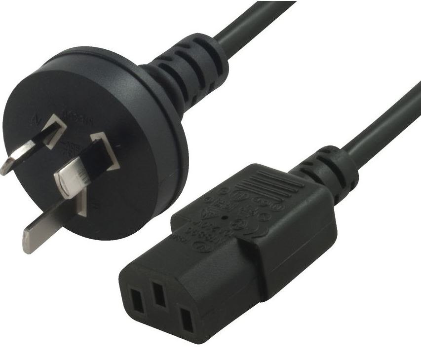 Cabac Au Power Cable 2M - Male Wall 240V PC To Power Socket 3Pin To Ice 320-C13 For Notebook/ Ac Adapter Black Au Certified