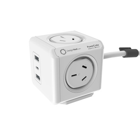 Allocacoc PowerCube 4 Power Outlet 2 Usb A And 1 Usb C 20W Charging Outlets | 1.5M White