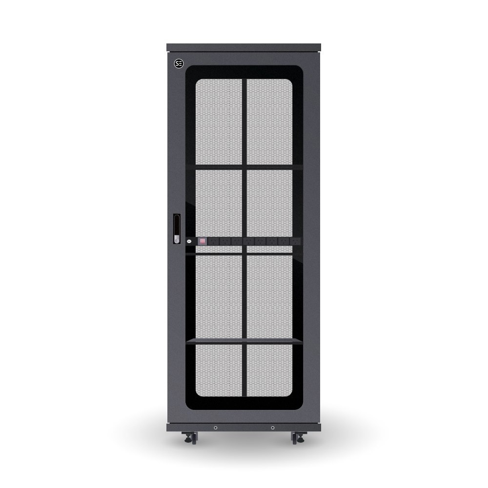 Serveredge 42Ru Fully Assembled Free Standing Server Cabinet - 800W X 1200D X 2055HIncludes:Front Glass DoorDual Rear Mesh Doors1 X 8 Way Pdu1 X 4 Way Fan Unit3 X Fixed Shelves: 750MM DepthL- Shaped R