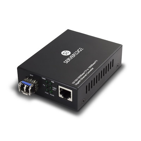 Serveredge Single Mode Duplex Media Converter - 10/100/1000 SFP Type LC Connector -10Km