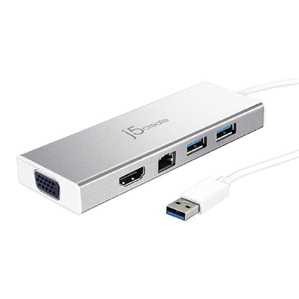 J5create Jud380 Usb 3.0 Mini Dock (Adapter Includes Hdmi &Amp; Vga Output, Usb 3.1 Type-A Port X 2, Gigabit Ethernet Port)