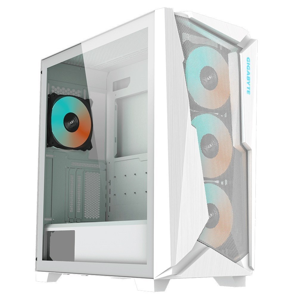 Gigabyte C301 Mid Atx Tower PC Case, RGB, Usb-C, Usb 3.1 Gen 2, Glass Side Panel, White