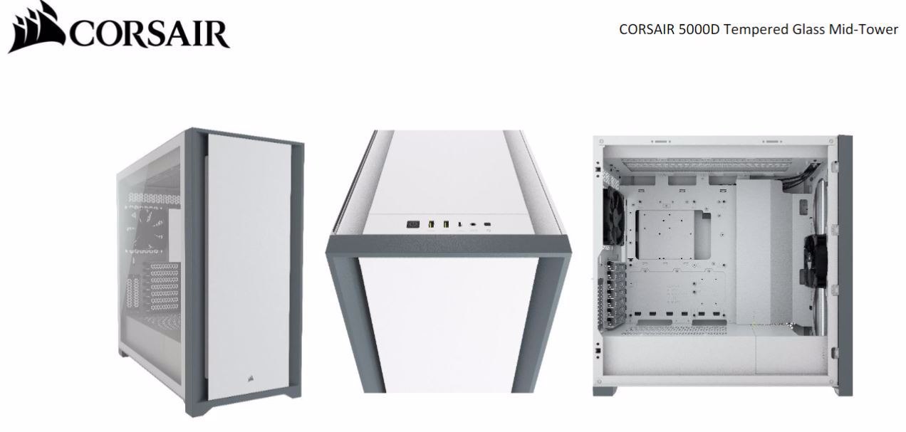 Corsair 5000D TG E-Atx, Atx, Usb Type-C, 2X 120MM Airguide Fans, Radiator 360MM. 7X Pci, 4X 2.5' SSD, 2X 3.5' HDD. Vga 420MM. White Tower Case