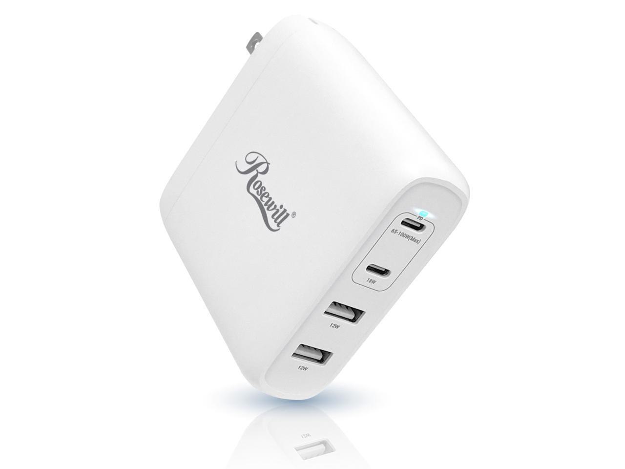 Rosewill 100W Four-Port GaN Wall Charger With 2 Usb-C Ports (65W + 18W) And 2 Usb-A Ports (12W)