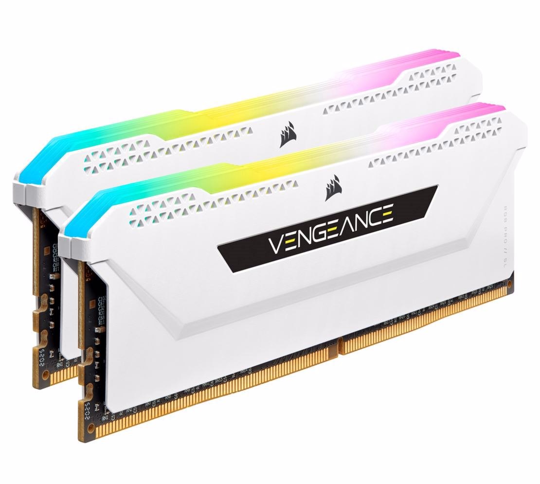 Corsair DDR4, 3200MHz 16GB 2x8GB Dimm, Unbuffered, 16-20-20-38, XMP 2.0, Vengeance RGB Pro SL White Heatspreader, RGB Led, 1.35V, For Amd Ryzen & Intel