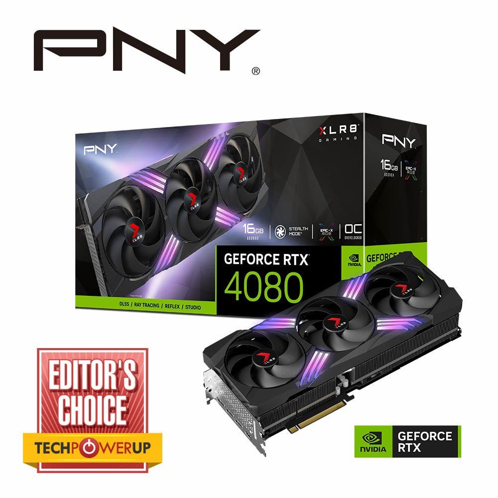 PNY Nvidia GeForce RTX 4080 16GB GDDR6X XLR8 Gaming Verto™ Epic-X RGB Oc Triple Fan 9728 Cude Cores 23Gbps 2205/2550 MHZ 3X DP 1X Hdmi 2.1