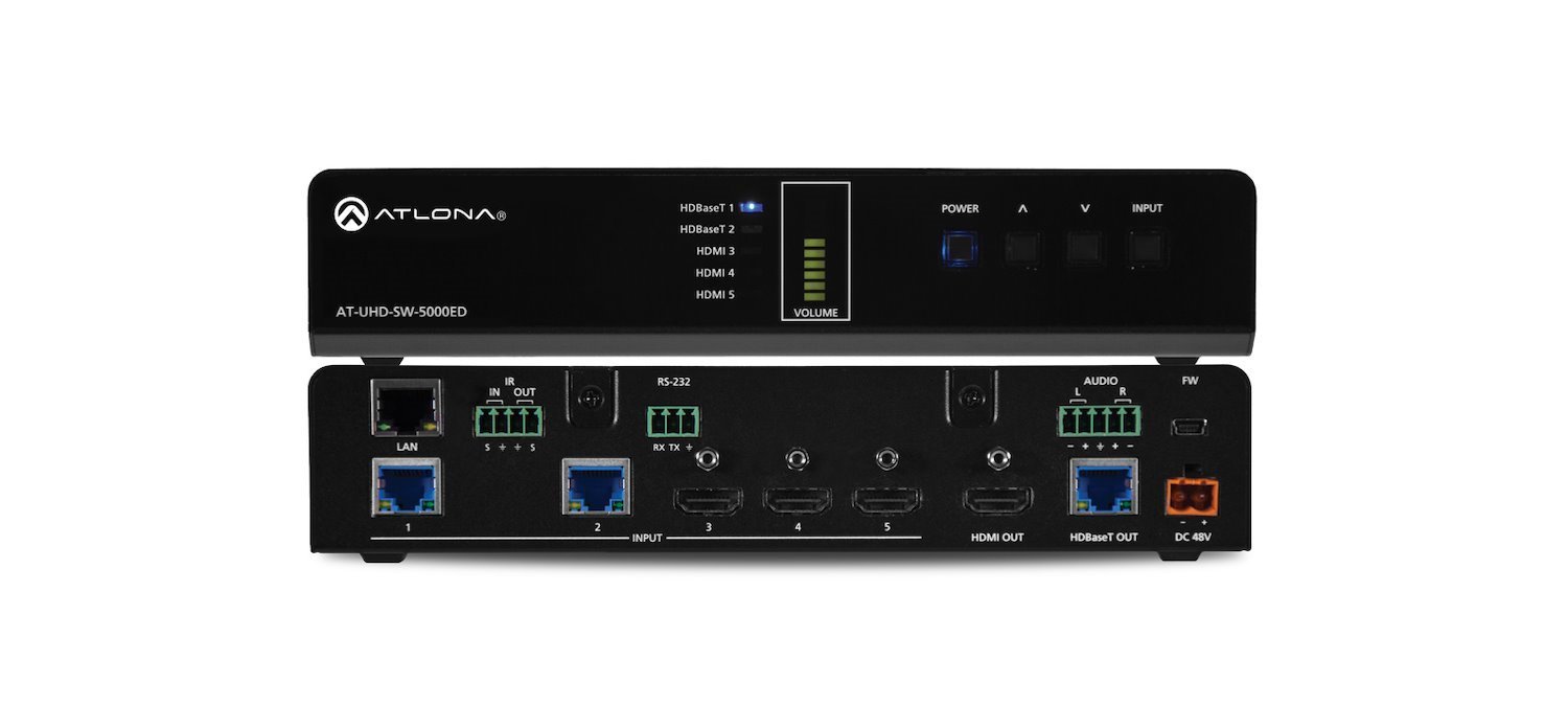 Five-Input HDMI / HDBaseT Switcher with Mirrored HDMI / HDBaseT Outputs