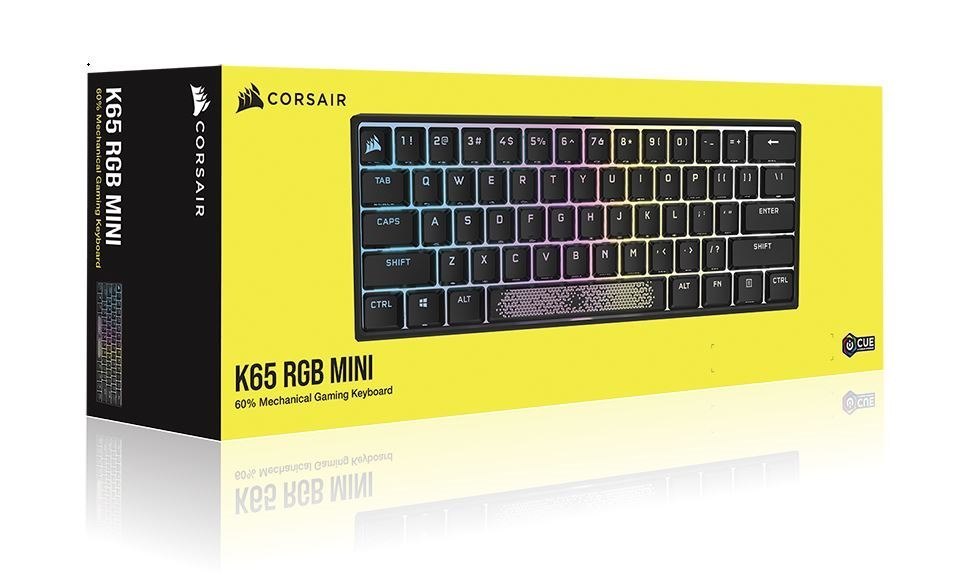 Corsair K65 RGB Mini 60% Mechanical Gaming Keyboard, Backlit RGB Led, Cherry MX Speed Keyswitches, Black -