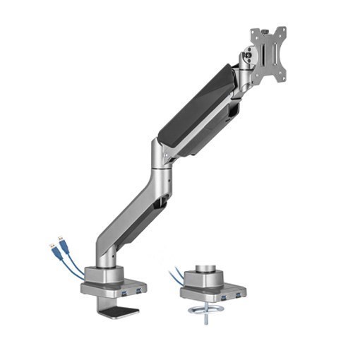 Brateck Single Monitor Economy Heavy-Duty Gas Spring Monitor Arm With Usd3.1 Ports Fit Most 17'-35' Up 15KG