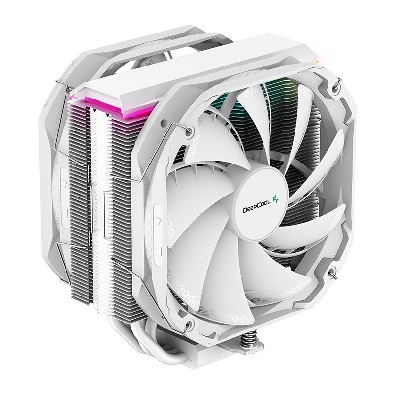 DeepCool As500 Plus White Cpu Cooler Single Tower, Five Heat Pipe Design High Fin Density, Double PWM Fans, Slim Profile, A-Rgb Led Controller Incl