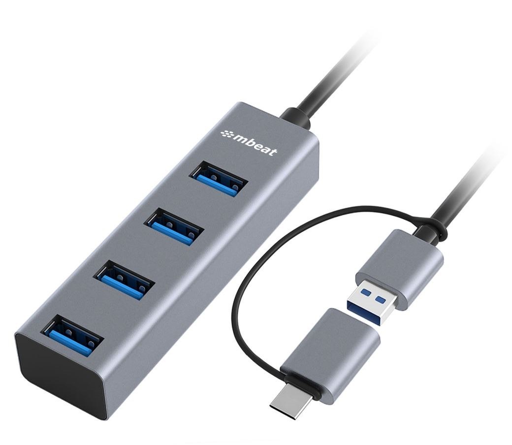 mBeat (LS) Mbeat® 4-Port Usb 3.0 Hub With 2-In-1 Usb 3.0 & Usb-C Converter - Space Grey