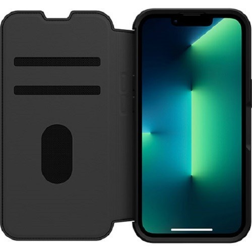 OtterBox Strada Apple iPhone 13 Pro Case Black - (77-85796), Drop+ 3X Military Standard, Leather Folio Cover, Card Holder, Raised Edges, Soft Touch