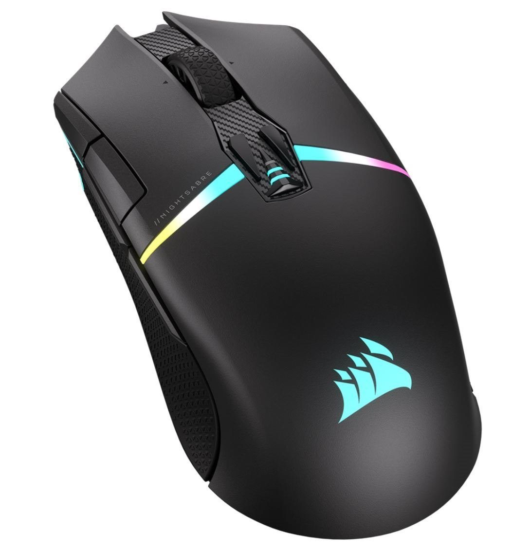 Corsair Night Sabre Wireless Slipstream 26K Dpi, QuickStrike Button. Up To 100HRS Battery And Fast Recharge. Black RGB Gaming Mice