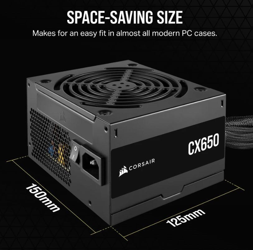 Corsair 650W CX Series, 80 Plus Bronze Certified, Up To 88% Efficiency, Compact 125MM Design Easy Fit And Airflow, Atx Psu 2024