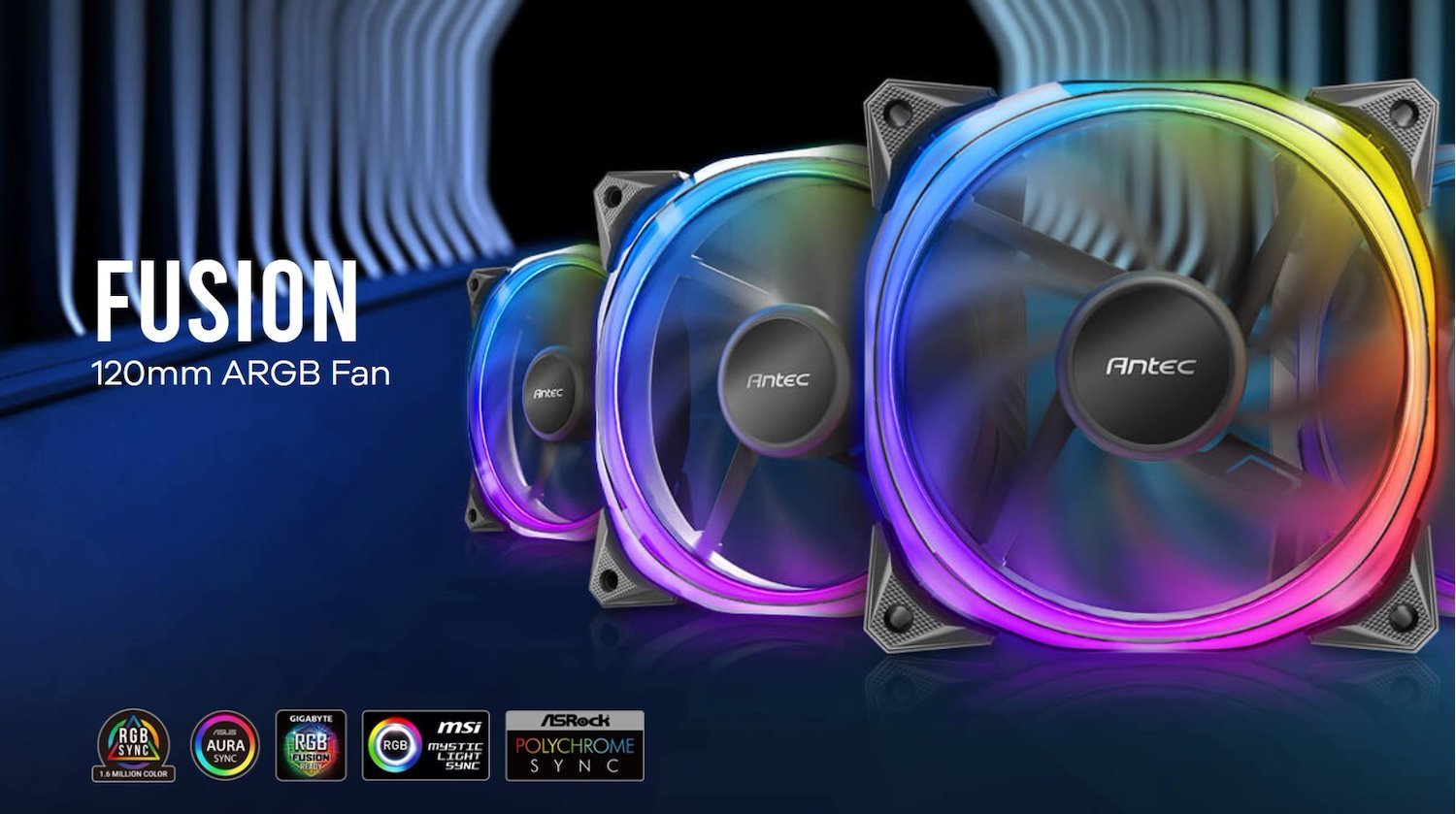 Antec Fusion 120MM Argb PWM HB Fan, Airflow 57.93 CFM, Air Pressure 2.11, Noise Level 31.21. Woven Cable, PMW Daisy Chain Design, 3 YRS Warranty