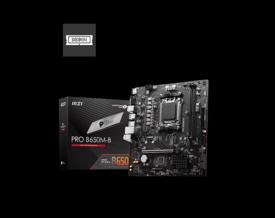 Msi Pro B650M-B Amd Am5 Matx Motherboard, 2X DDR5 ~128GB, 1X Pci-E X16, 1X M.2, 4X Sata, 6X Usb 3.2,