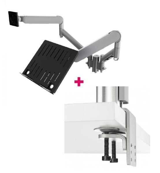 Atdec Awms-2-Nd13 Notebook-Monitor Combo Mount + 135MM Post / 9KG (20LB) Flat Screens, 6KG (13.5LB) Curved Screens + H-Duty FClamp Desk Fixing, Silver