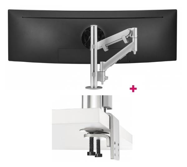 Atdec Awms-Hx40 597MM Dynamic Arm + 400MM Post/ 6-14KG (13LB-31LB) Flat Screen, 6-12KG (13LB-26.5LB) Curved Screen + HDuty F Clamp Desk Fixing, Silver