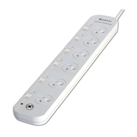 Generic 6-Way Power Board (661SW) With Individual Switches And Surge Protection