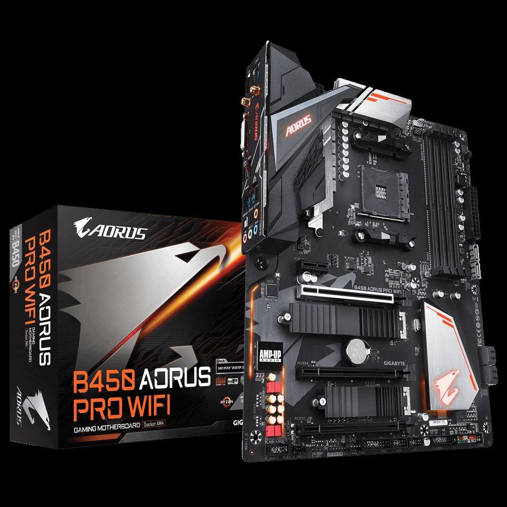 Gigabyte B450 Aorus Pro Wifi Ryzen Am4 Atx Motherboard 4xDDR4 4xPCIE 2xM.2 Dvi Hdmi Raid Intel GbE Lan 6xSATA 1xUSB-C 7xUSB3.1 RGB Bluetooth