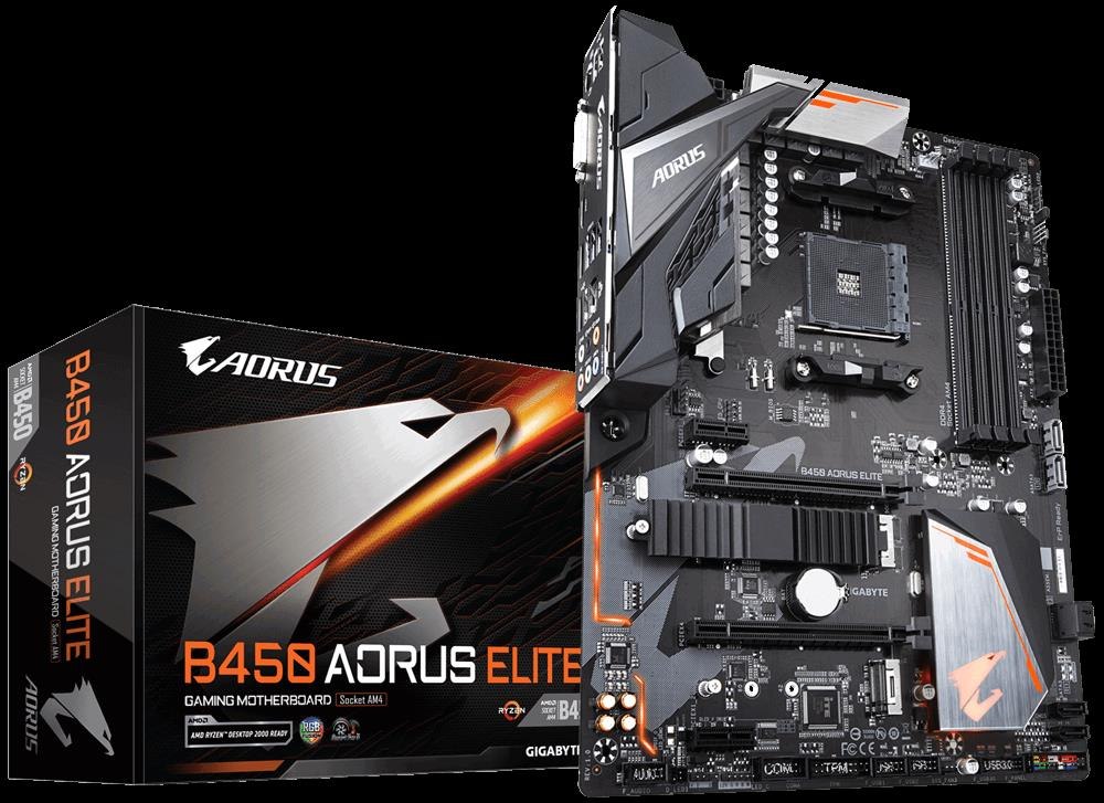 Gigabyte B450 Aorus Elite Ryzen Am4 Atx Motherboard 4xDDR4 4xPCIE 2xM.2 Dvi Hdmi Raid GbE Lan 6xSATA 6xUSB3.1 8xUSB2.0 Quad CrossFire RGB Fusion