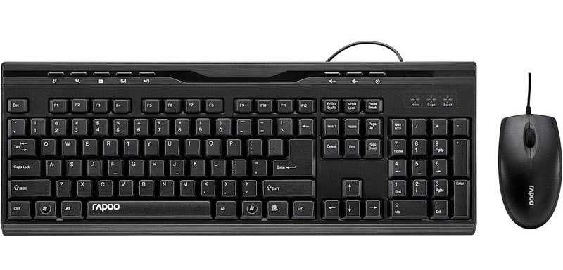 Rapoo NX1710 Wired Keyboard Mouse Optical Combo Black - 1000Dpi Spill-Resistant Design