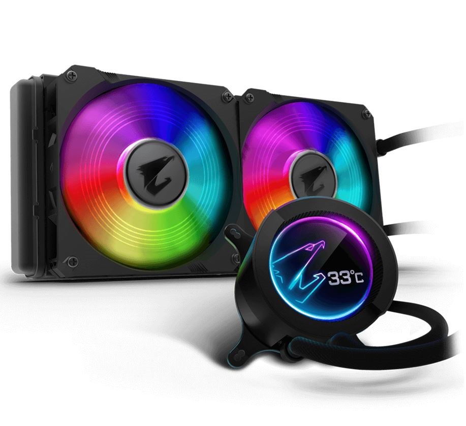 Gigabyte Aorus Cpu Liquid Cooler 280 W/LCD Display, Intel/Amd Socket,2 X 140MM RGB Fans, 3YR WTY