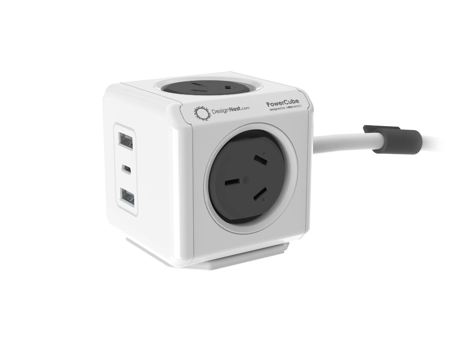 Allocacoc PowerCube 4 Power Outlet 2 Usb A And 1 Usb C 20W Charging Outlets | 1.5M Grey
