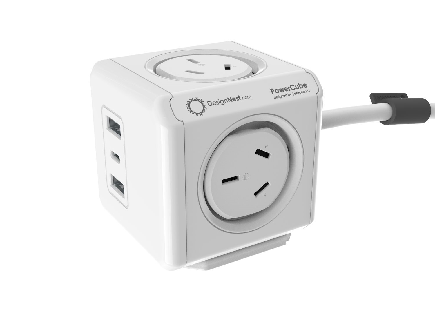 Allocacoc PowerCube 4 Power Outlet 2 Usb A And 1 Usb C 20W Charging Outlets | 1.5M White