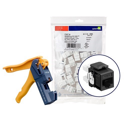 Leviton | Extreme™ Cat 6 Quickport™ Jacks | Kitted With JackRapid™ Tool | 150 Pack Black