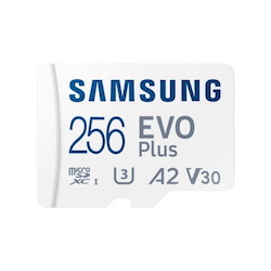 Samsung 256GB Evo Plus Micro SD /W Adapter, Uhs-1 SDR104, Class 10, Grade 3 (U3), Read Up To 130MB/s, 10 Years Limited Warranty