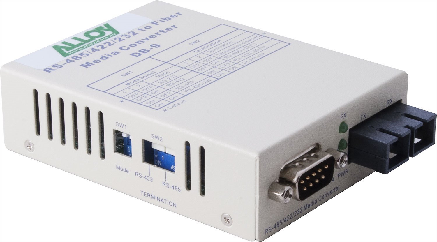 Alloy SCR460SC-1 RS-232/422/485 Serial DB-9 To Multimode Fibre Converter. Max. Range 2Km