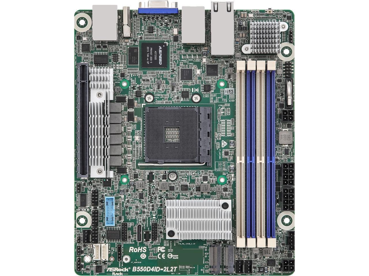 AsRock Rack B550d4id-2L2t Deep mini-ITX Server Motherboard Amd Ryzen 5000 Series Am4 (Pga 1331) B550 Dual 1GbE+10GbE
