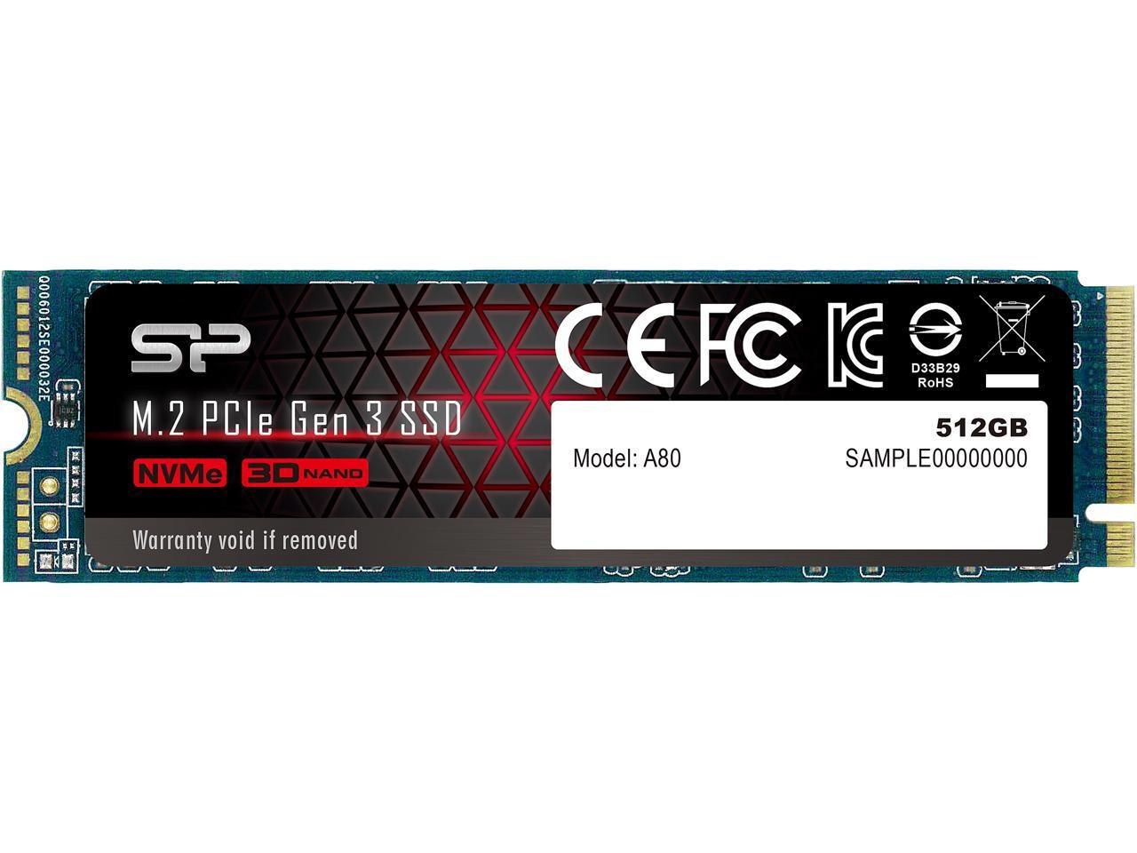 Silicon Power 512GB NVMe M.2 2280 PCIe Gen3 X4 TLC R/W Up To 3