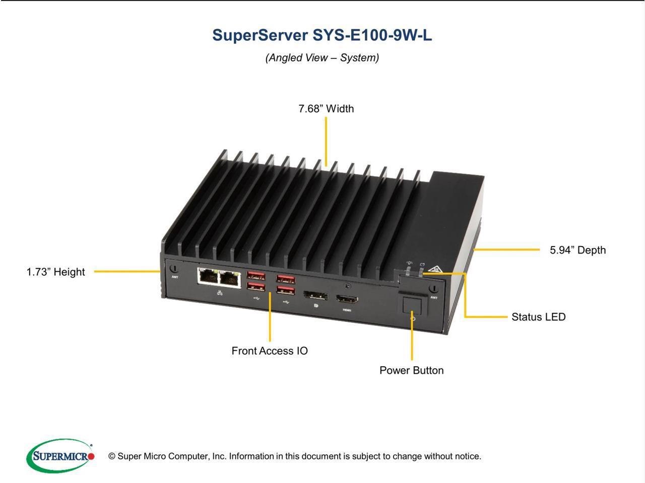 Supermicro Mini PC Server System Intel Core I3 8TH Gen 32GB DDR4 2666 E100-9W-L-32-1