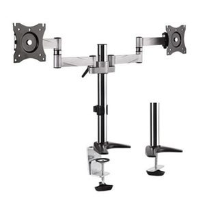 Brateck 13"-27" Dual Monitor Desk Mount. Max Load 8KG Per Arm. Extend, Tilt And Swivel. Max Arm Extension - 792MM. Vesa 75X75 & 100X100. Colour Slate Black & Metallic Grey.