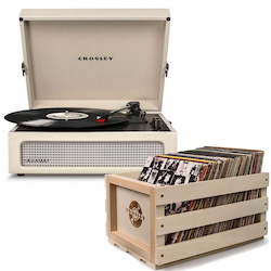Crosley "Crosley Voyager Portable Turntable - Dune + Free Record Storage Crate"