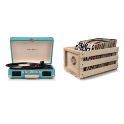 Crosley "Crosley Cruiser Deluxe Portable Turntable - Turquoise + Free Record Storage Crate"