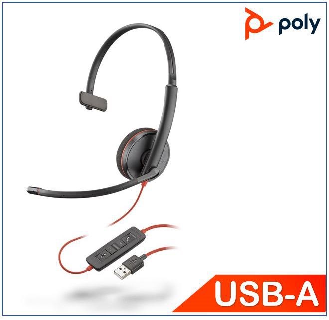 Poly Plantronics/Poly Blackwire 3210 Headset, Usb-A Corded, Monaural, Noise Canceling, Dynamic Eq, SoundGuard, Intuitive Call Control, Foam Earcup